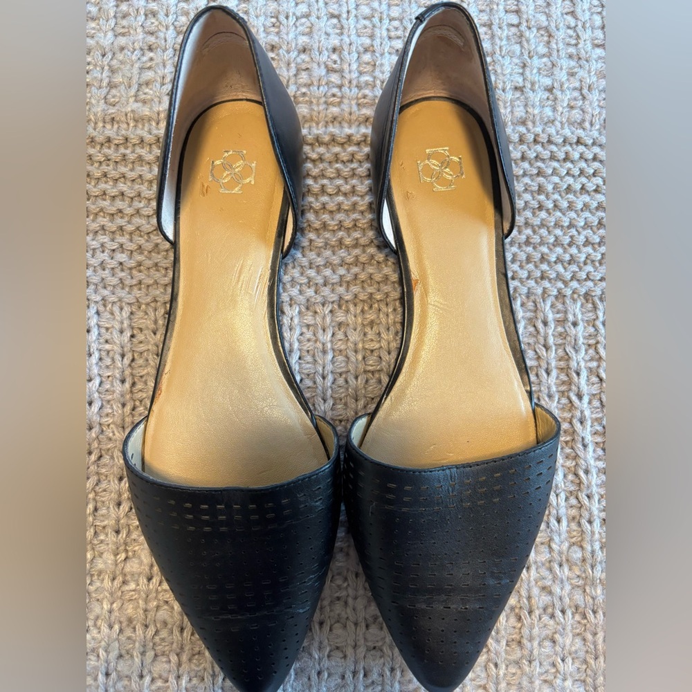 ANN TAYLOR Black Leather Flats - Women's Pointed Toe Stylish Slip-On